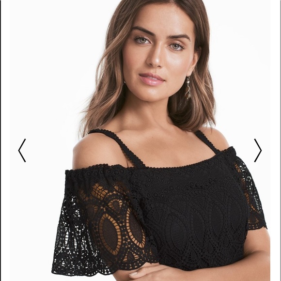 NWT Petite Off-The-Shoulder Black Lace Shift Dress - Picture 2 of 5